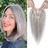REECHO Real Human Hair Topper, 10 inch Women Hair Toppers for Thinning Hair, 100 Percent Human Hair Large Coverage Natural Hairpiece Wiglet, Standard Base 3.5"x2", Grey view 1