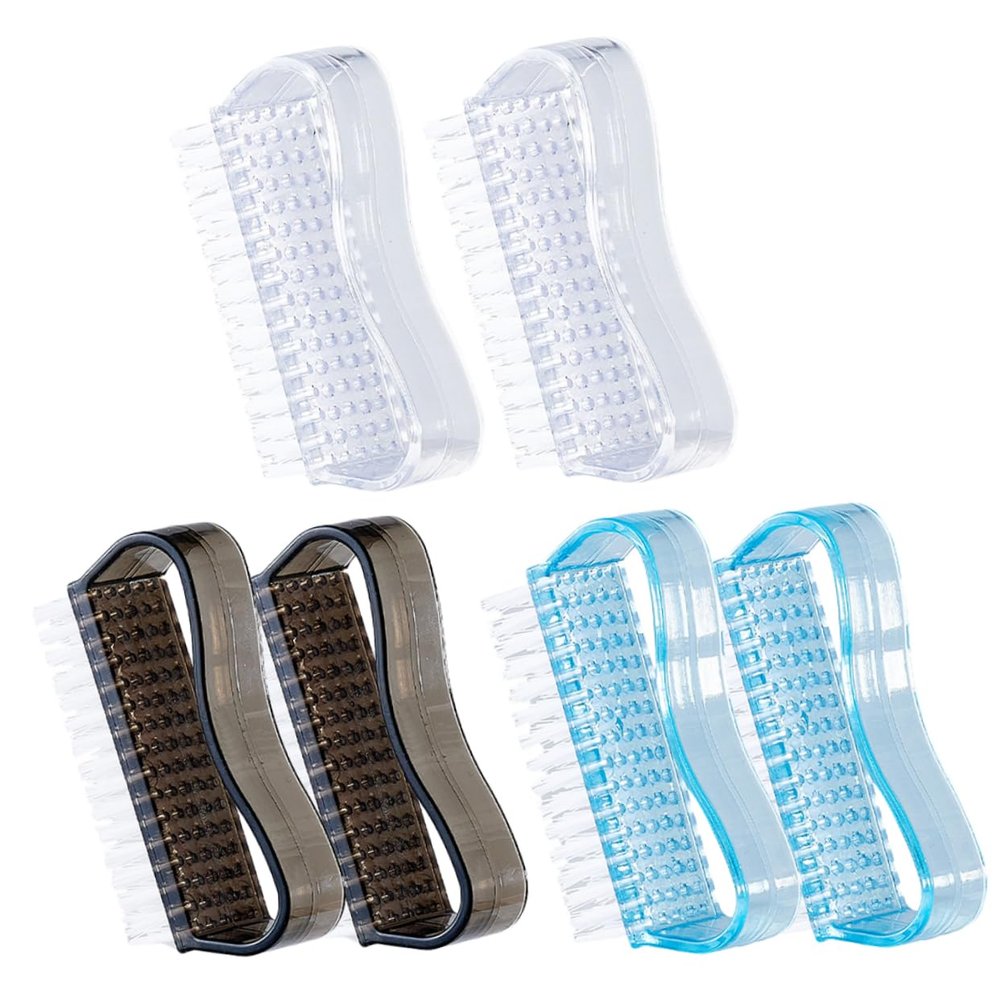 Ipetboom 6pcs Fingernail Scrub Brushes with Comfortable Grip Stiff Bristles for Nail Cleaning Transparent White Blue Black Nail Art and Grooming
