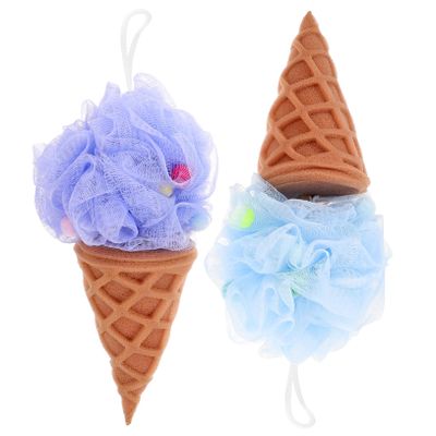 Ipetboom 2pcs Elastic Ice Cream Bath Balls Household Shower Loofahs Portable Bath Sponges Body Scrubbing Tools