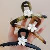 3Pcs Flower Claw Clips,Large Grip Clip Women's Matte Green Flower Back Head Spoon Clip Headpiece Hair Clip view 1