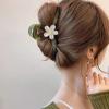 3Pcs Flower Claw Clips,Large Grip Clip Women's Matte Green Flower Back Head Spoon Clip Headpiece Hair Clip view 3