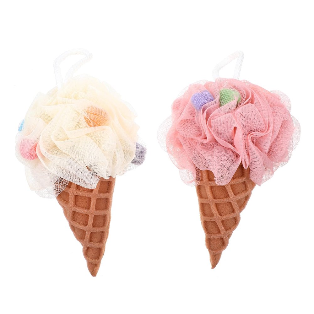 Ipetboom 2pcs Portable Shower Loofahs Ice Cream Bath Balls Household Sponges Body Scrubbers