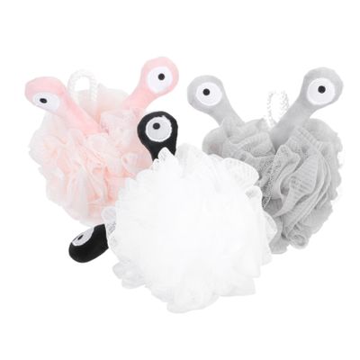 Ipetboom 3pcs Soft Bath Balls for Body Exfoliation Creative Shower Flower Scrubbers White Gray and Pink Gentle Skin Cleaning Mesh for Daily Use