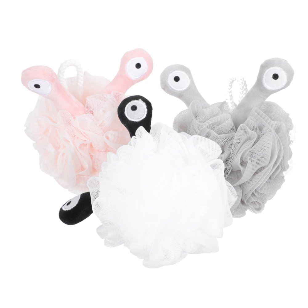 Ipetboom 3pcs Soft Bath Balls for Body Exfoliation Creative Shower Flower Scrubbers White Gray and Pink Gentle Skin Cleaning Mesh for Daily Use