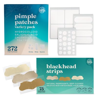 LivaClean (272 + 75 CT) Pimple Patches Variety Pack & Blackhead Remover - Pimple Patches Large, Large Acne Patch for Face, Acne Patch XL, Pore Strips for Face Nose Pores Blackheads Removal