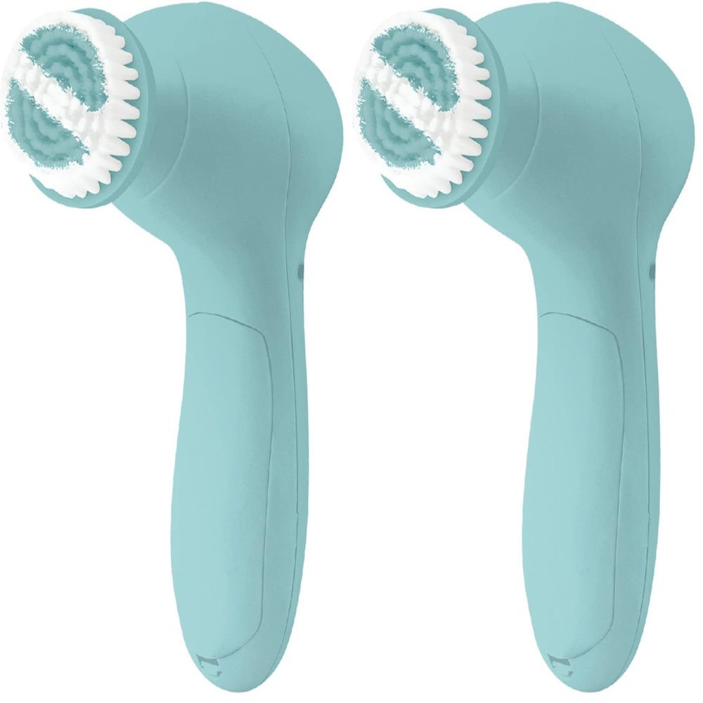 Cosmopolitan Electric Facial Cleansing Brush, Soft Facial Pore Cleaner Spin Brush & Derma Polish Machine, Waterproof Deep Pore Cleaning Face Cleanser, Battery Powered, for Women or Men - Blue & Silver