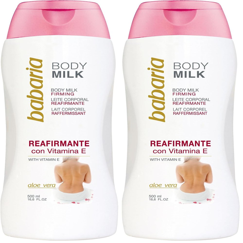 Babaria Firming Body Milk - Soothing and Smoothing Properties - Helps Protects and Regenerates Your Epidermis - Infused with Aloe Vera and Vitamin E - Suitable for All Skin Types - 16.6 oz (Pack of 2)
