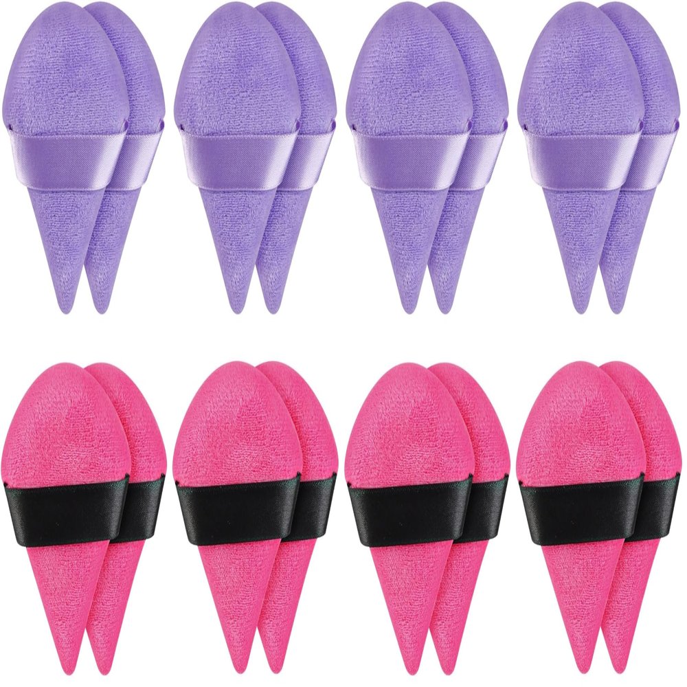 8 Pieces Triangle Powder Puff Face Soft Triangle Makeup Puff Velour Cosmetic Foundation Blender Sponge Beauty Makeup Tools (Pack of 2)