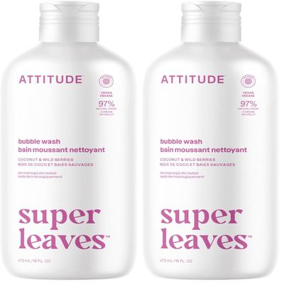 ATTITUDE Bubble Bath, EWG Verified, Plant and Mineral-Based, Dermatologically Tested, Vegan Body Care Products, White Tea Leaves, 16 Fl Oz (Pack of 2)