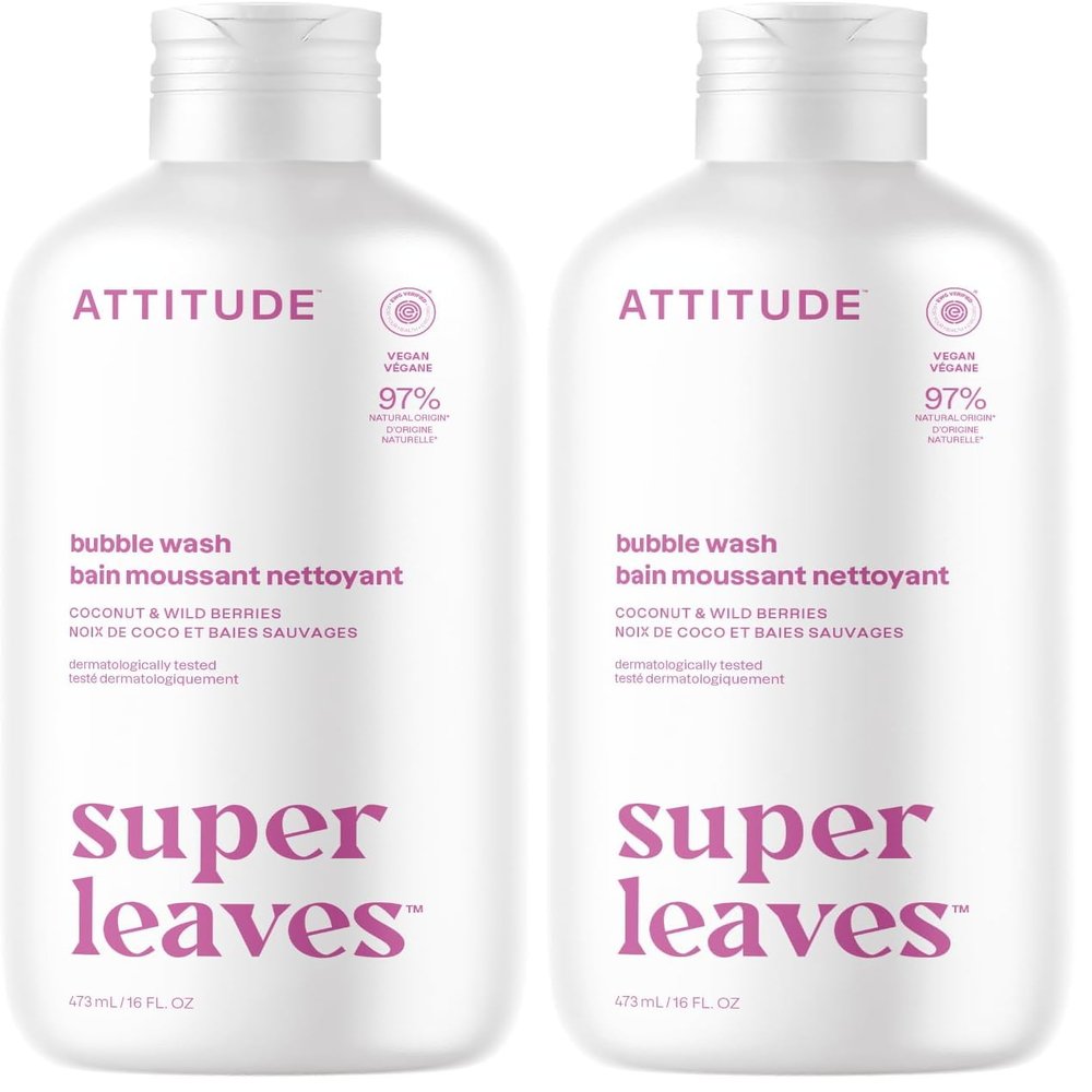 ATTITUDE Bubble Bath, EWG Verified, Plant and Mineral-Based, Dermatologically Tested, Vegan Body Care Products, White Tea Leaves, 16 Fl Oz (Pack of 2)