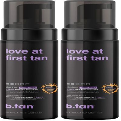 b.tan Violet Self Tanner | Love At First Tan - Fast, 1 Hour Sunless Tanner Mousse, Violet-Based, Knocks Out Orange Tones, No Fake Tan Smell, No Added Nasties, Vegan, Cruelty Free, 6.7 Fl Oz