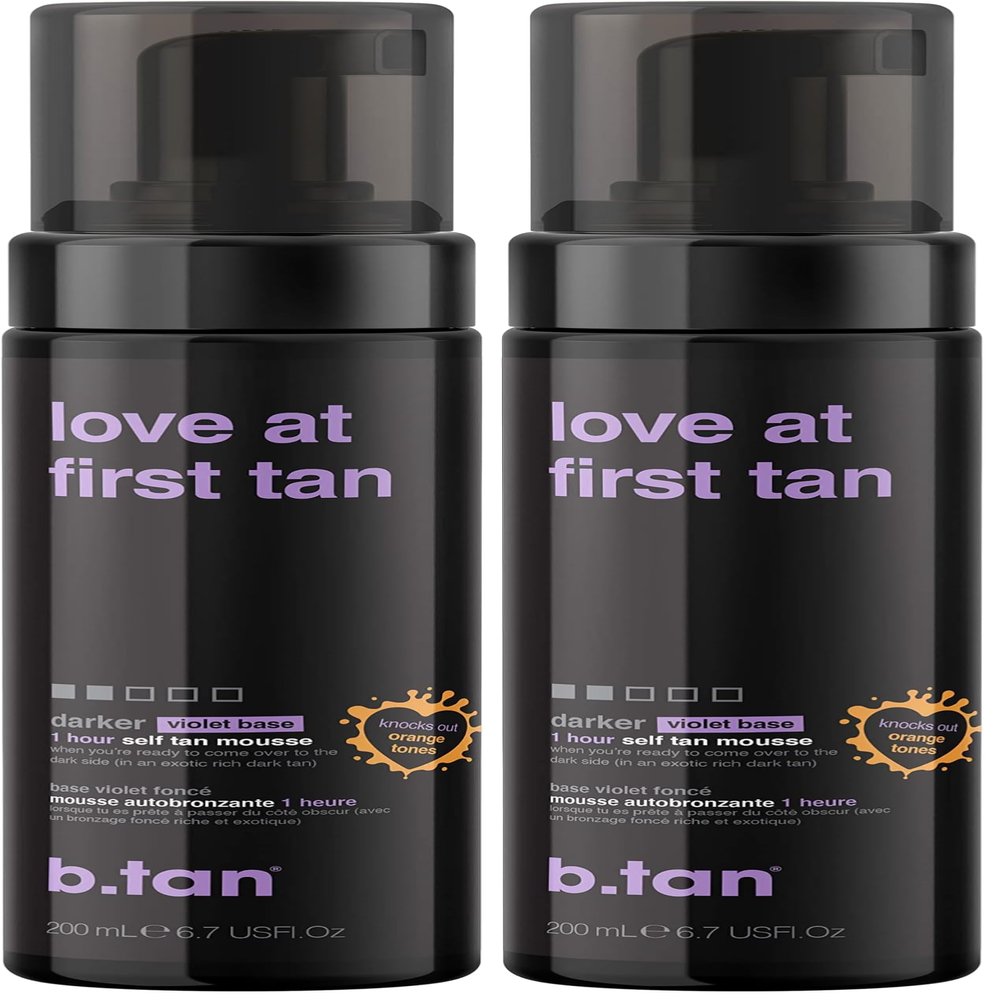 b.tan Violet Self Tanner | Love At First Tan - Fast, 1 Hour Sunless Tanner Mousse, Violet-Based, Knocks Out Orange Tones, No Fake Tan Smell, No Added Nasties, Vegan, Cruelty Free, 6.7 Fl Oz