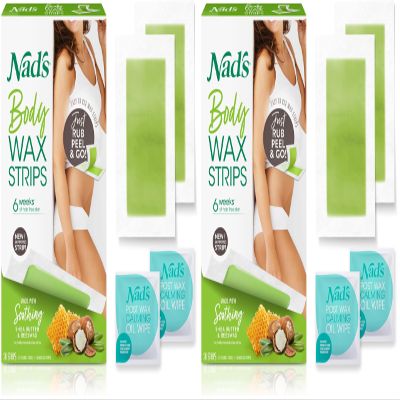 Nad's Body Wax Strips Hair Removal For Women All Skin Types, 20 Waxing Strips + 4 Calming Oil Wipes (Pack of 2)