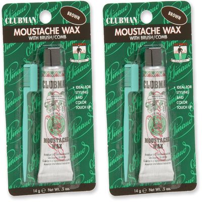 Ardell Clubman Pinaud Moustache Wax with Free Brush/Comb Applicator Brown,0.5 Ounce (Pack of 2)