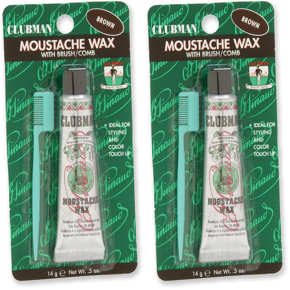 Ardell Clubman Pinaud Moustache Wax with Free Brush/Comb Applicator Brown,0.5 Ounce (Pack of 2)