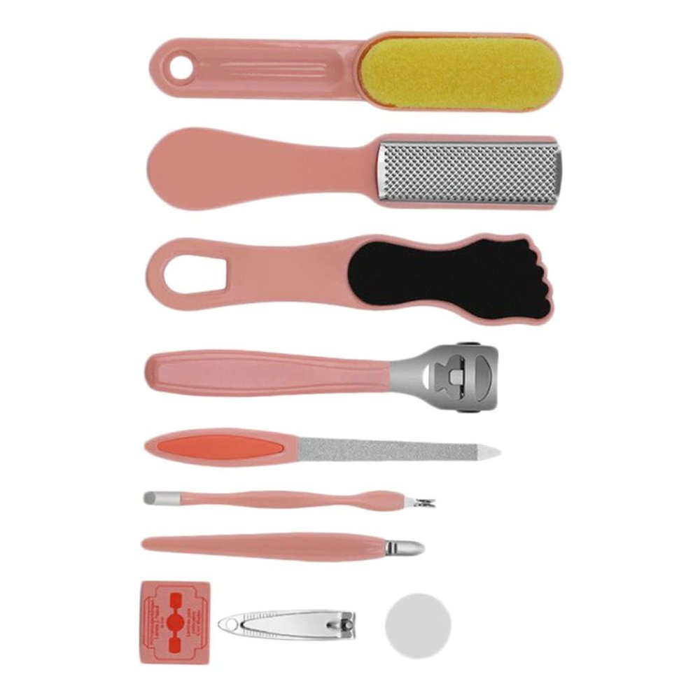 Ipetboom 10pcs Foot Care Set Portable Pedicure Tools for Dead Skin Removal Foot File for Home Use Pink