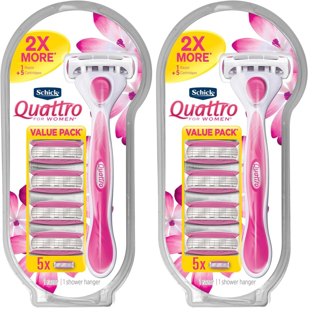 Schick Quattro For Women, Women's Razor Pack with 1 Handle and 5 Refills (Pack of 2)