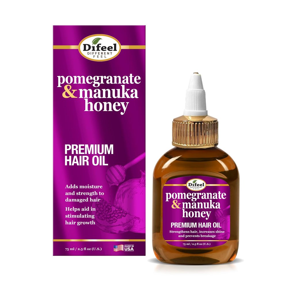 Difeel Pomegranate & Manuka Honey Premium Hair Oil 2.5 oz. Travel Size - Growth Stimulating, Moisturizing & Strengthening Hair Oil for Dry, Damaged Hair