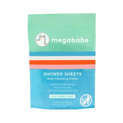 Megababe Cucumber Mint Shower Sheets | Individually Wrapped Body Cleansing Cloths | 10 Wipes (Pack of 1)