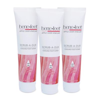 Benefeet Scrub-A-Dub Cooling Foot Scrub - Exfoliates + Refreshes Dry + Dull Skin, Get Smoother Skin from Heel to Toe, Made w/Vitamin E, Apple Cider Vinegar, Walnut Shell + Apricot Seed, 4 oz (3 Pack)