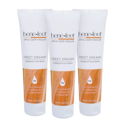 Benefeet Sweet Dreams Overnight Foot Repair - Night Cream for Detox, Moisturize & Soften Dry Cracked Skin, With Apple Cider Vinegar, Turmeric & Borage Oil, 4oz (3 Pack)