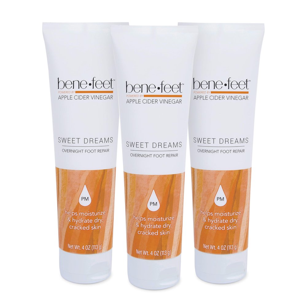 Benefeet Sweet Dreams Overnight Foot Repair - Night Cream for Detox, Moisturize & Soften Dry Cracked Skin, With Apple Cider Vinegar, Turmeric & Borage Oil, 4oz (3 Pack)