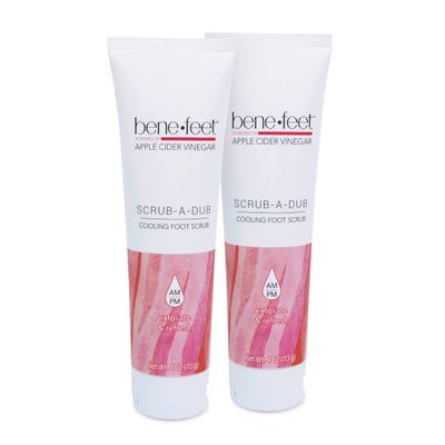 Benefeet Scrub-A-Dub Cooling Foot Scrub - Exfoliates + Refreshes Dry + Dull Skin, Get Smoother Skin from Heel to Toe, Made w/Vitamin E, Apple Cider Vinegar, Walnut Shell + Apricot Seed, 4 oz (2 Pack)