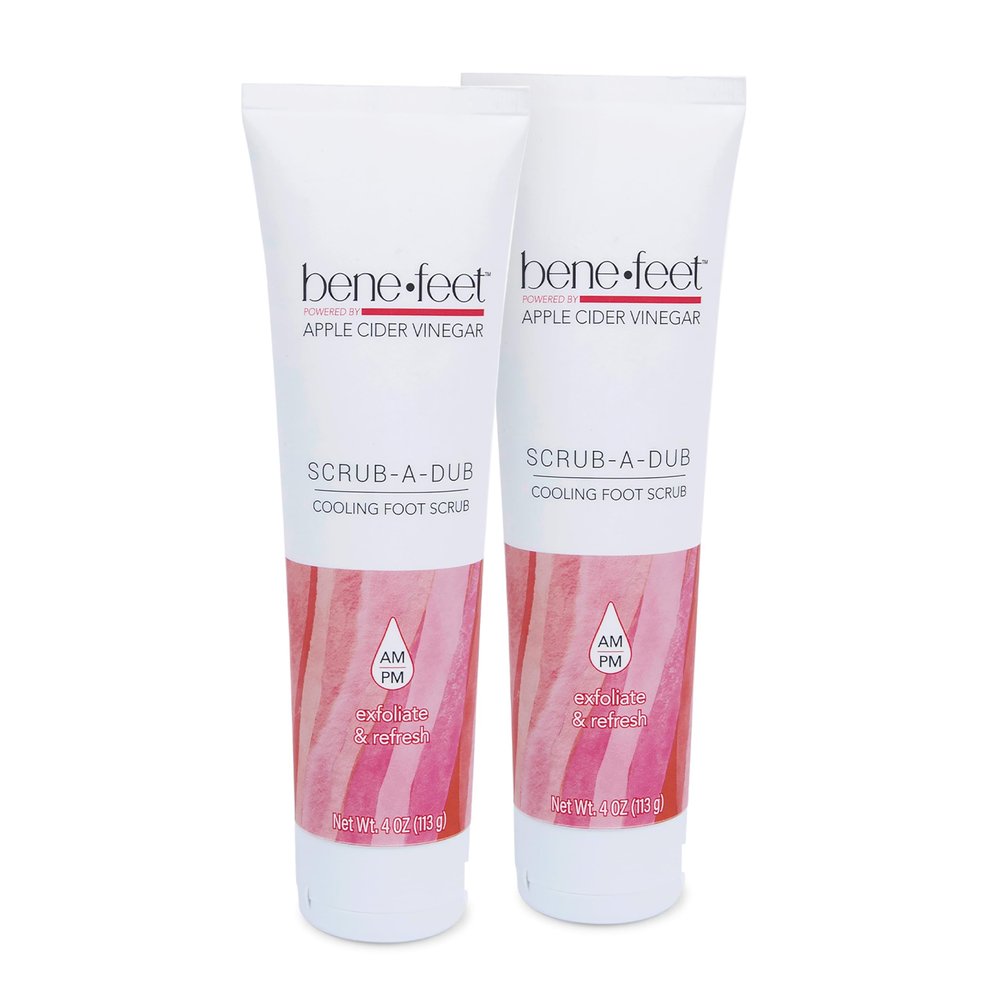 Benefeet Scrub-A-Dub Cooling Foot Scrub - Exfoliates + Refreshes Dry + Dull Skin, Get Smoother Skin from Heel to Toe, Made w/Vitamin E, Apple Cider Vinegar, Walnut Shell + Apricot Seed, 4 oz (2 Pack)