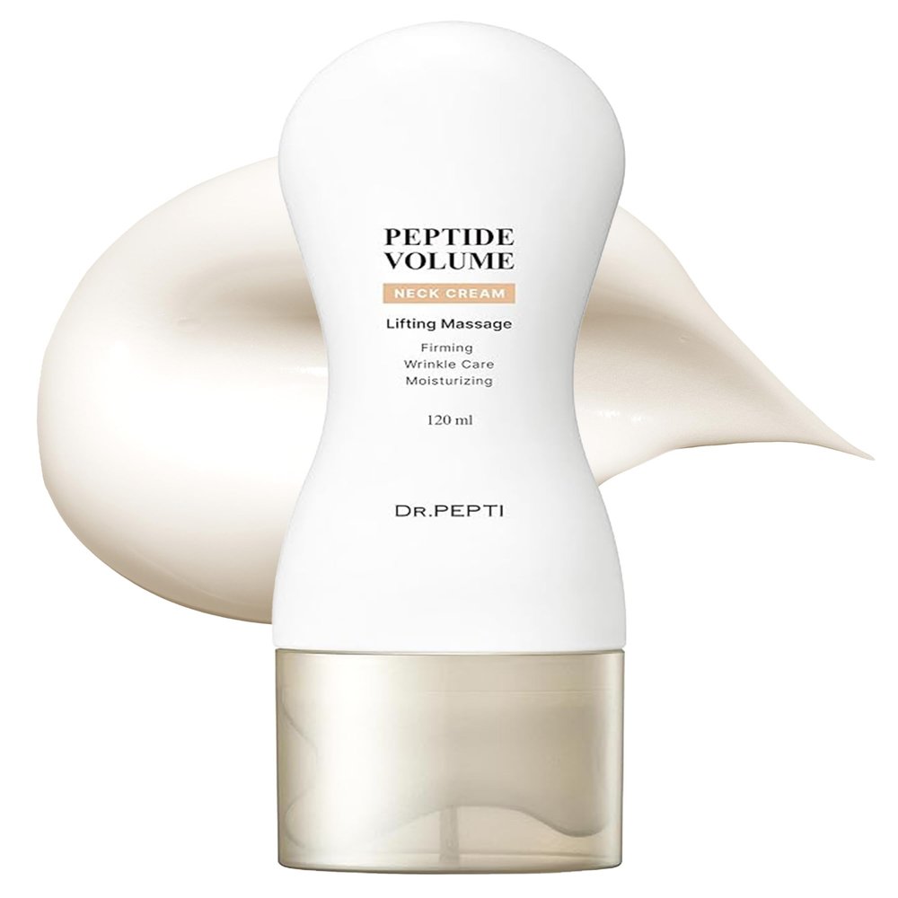 DR. PEPTI Peptide Volume Neck Cream - 2-in-1 Age-Defying Neck Creams for Tightening and Firming w/Built-in Gua Sha Neck Massager Power Lift Neck Contour Cream with Collagen & Peptides 4.2 fl oz