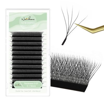 NATUHANA Eyelash Extensions 0.07 C Curl 12mm W Shaped Clover Classic Easy Fan Permanent Volume Lash Extensions Automatic Blooming Flower Lash,Professional Supplies for Lash Techs(5D,0.07-C,12mm)