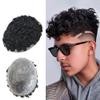 25MM Curly Toupee 0.1mm PU Base Human Hair Replacement Systems Mens Hairpiece Brazilian Hair Wig8 X10#1 Jet Black-25mm Wave view 1