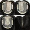 12x14 Hand Tied for Woman Light Human Hair Natural Black One Piece Four Clips Clip in Hair Toppers Straight (Left,18inch) view 3