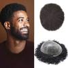 Afro Curly Toupee 0.1mm PU Base Human Hair Units for Black Men African American Afro Wavy Black Mens Hair System Brazilian Hair Wig8 X10#1B Off Black-4mm Wave view 1