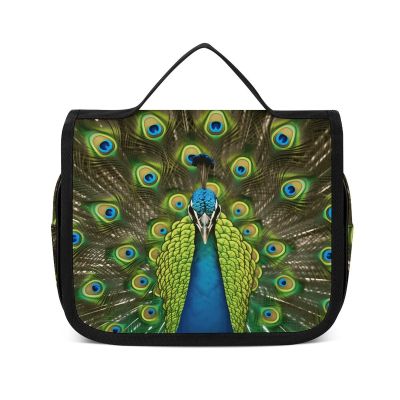 QUOPLMAM Peacock Portable Toiletry Bags,Travel Makeup Bags,Travel Cosmetic Bags,with Handle,Large Capacity