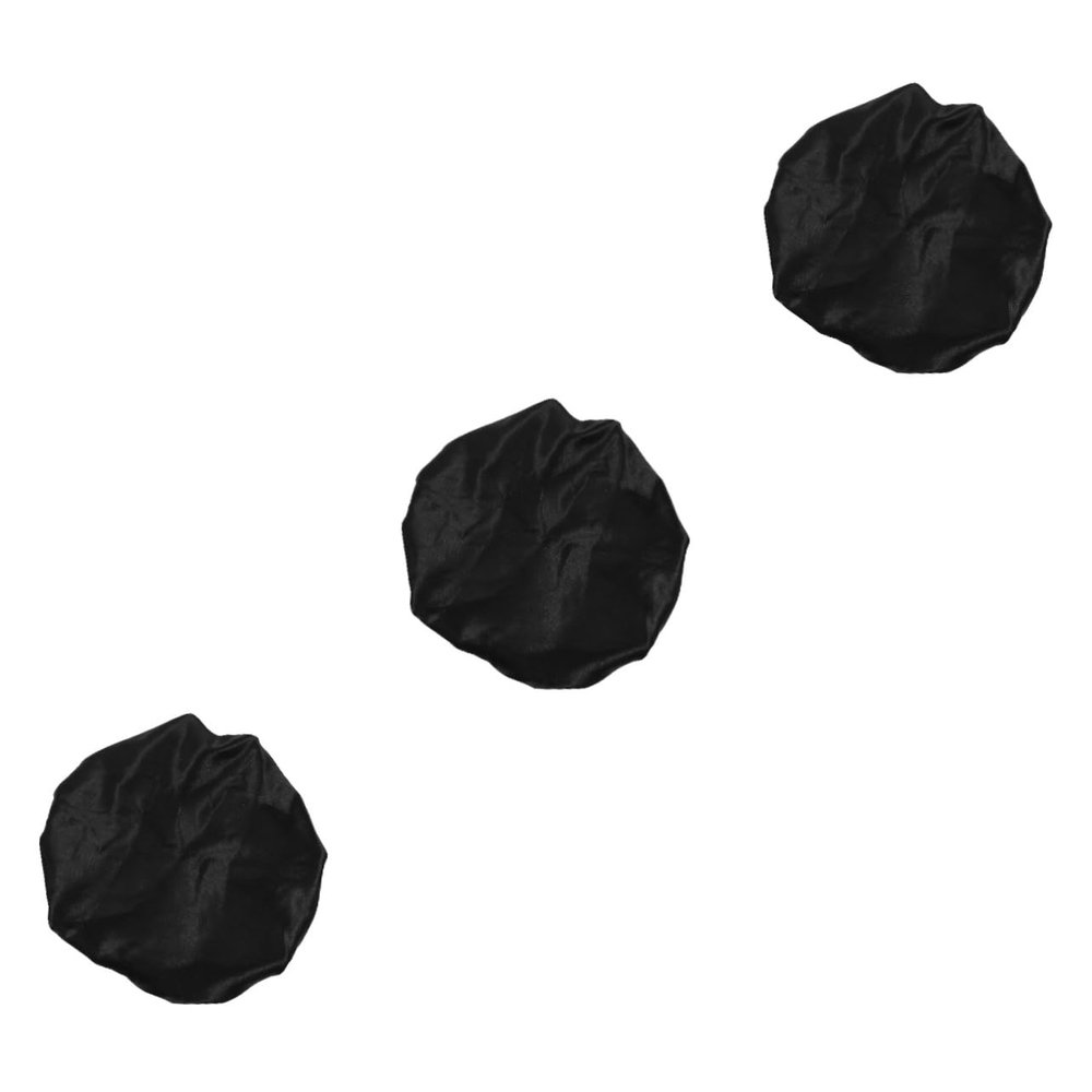 Ipetboom 3pcs Adjustable Hair Bonnet Satin for Hair for Sleep Shower and Conditioning Suitable for Types Black Dual-layer Design