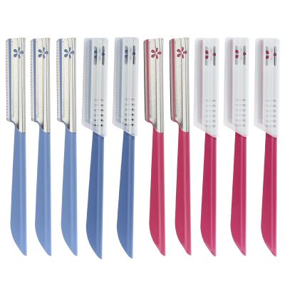 Coufce 10 pcs Eyebrow Razor WomenFace Razors Facial Hair Removal Exfoliating Dermaplaning Tool Face Shavers Upper Lip Hair Removal Travel Razor(Red and Blue)