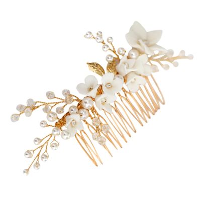 Beatifufu Alloy Hair Comb Wedding Headdress White Handmade Floral Bridal Accessory for Elegant Women for Special Occasions and Banquets