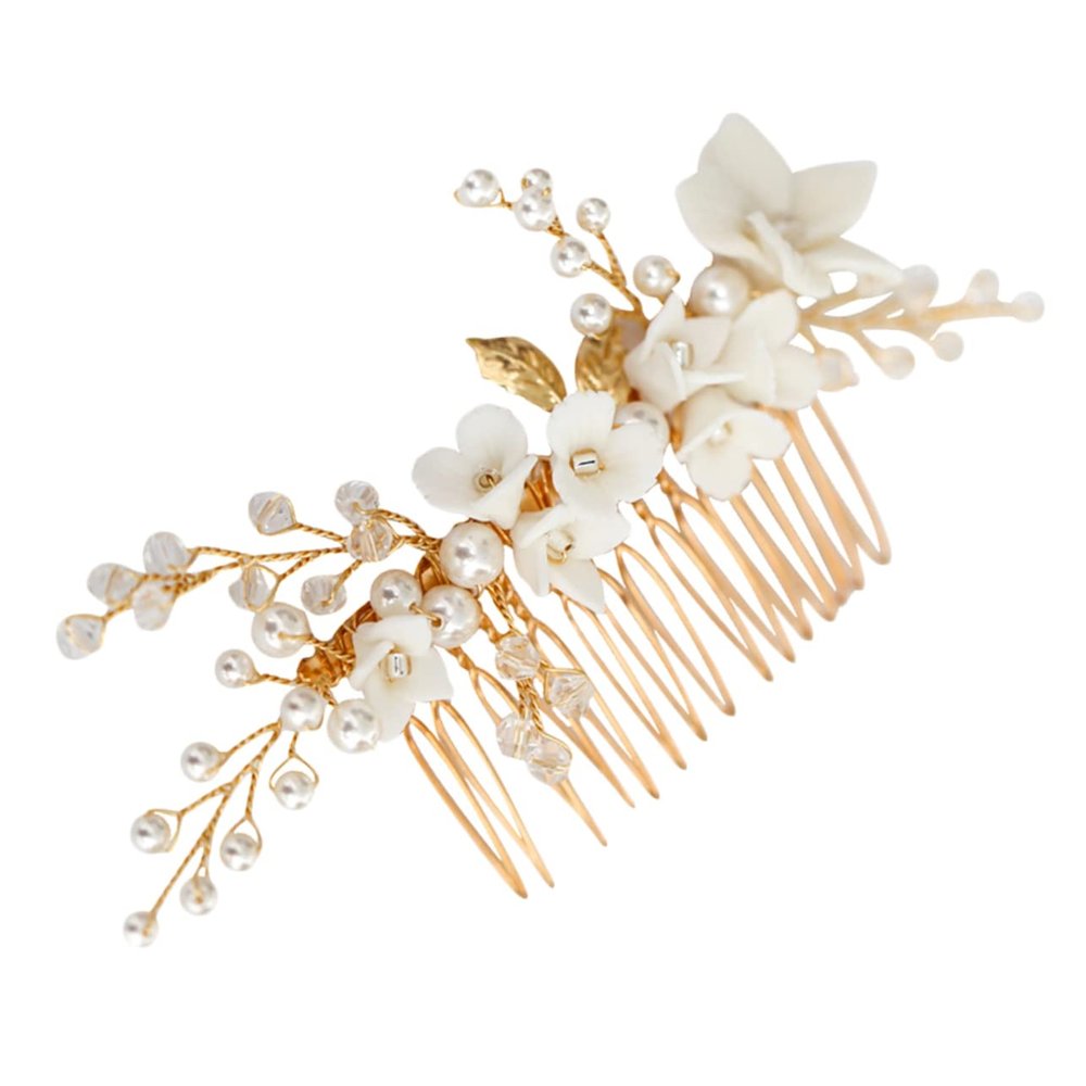 Beatifufu Alloy Hair Comb Wedding Headdress White Handmade Floral Bridal Accessory for Elegant Women for Special Occasions and Banquets