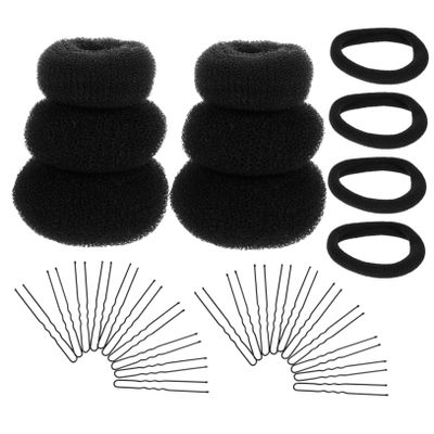 Beatifufu 2sets Hair Donut Bun Makers -shaped Hairpins and Elastic Bands for Women Easy to Use Diy Hair Styling Accessories for Chignons and Updos Total