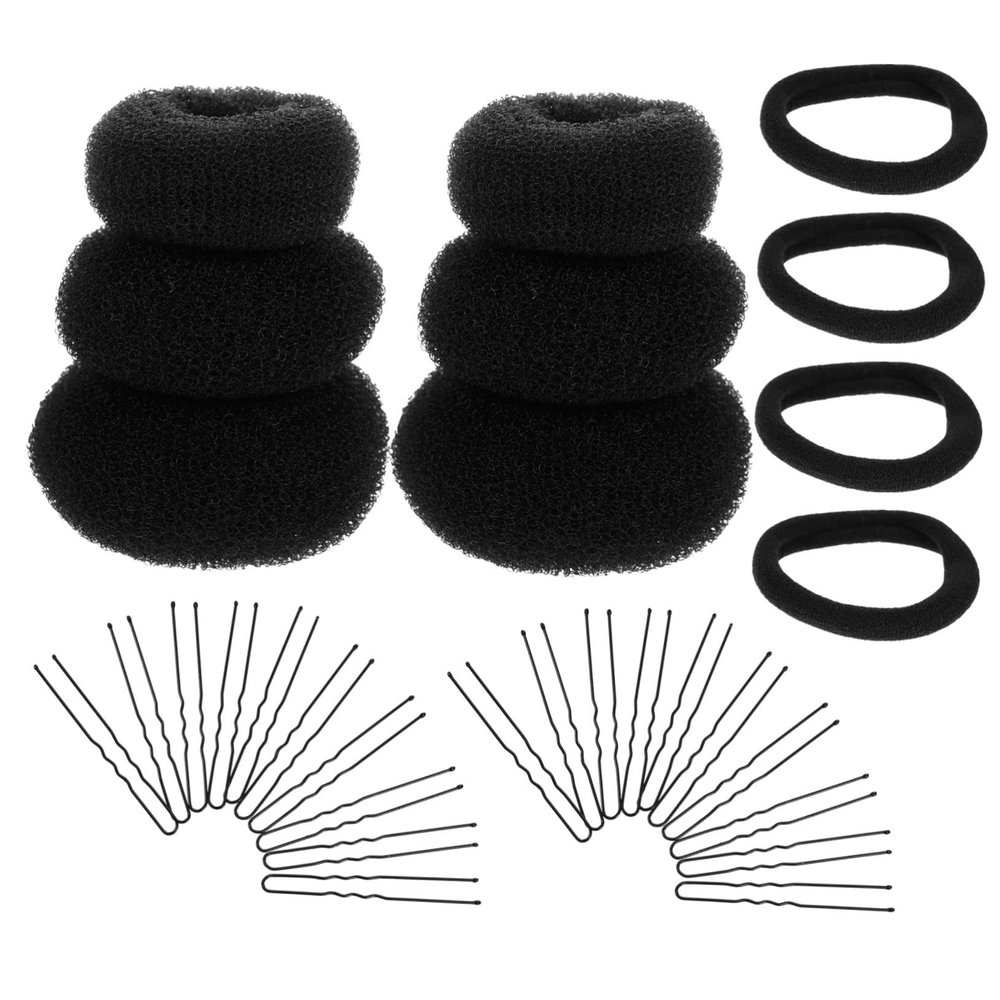Beatifufu 2sets Hair Donut Bun Makers -shaped Hairpins and Elastic Bands for Women Easy to Use Diy Hair Styling Accessories for Chignons and Updos Total