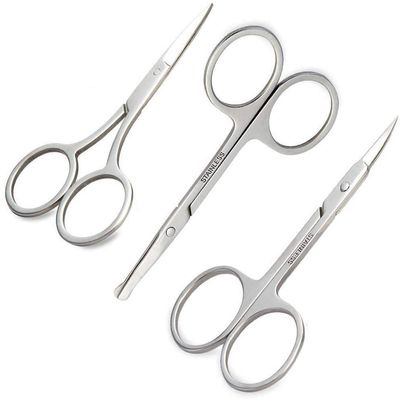 Eyebrow Scissors Nose Hair Scissors Beard Cutter Makeup Scissors Set Stainless Steel Set Of 3 Practical treatment