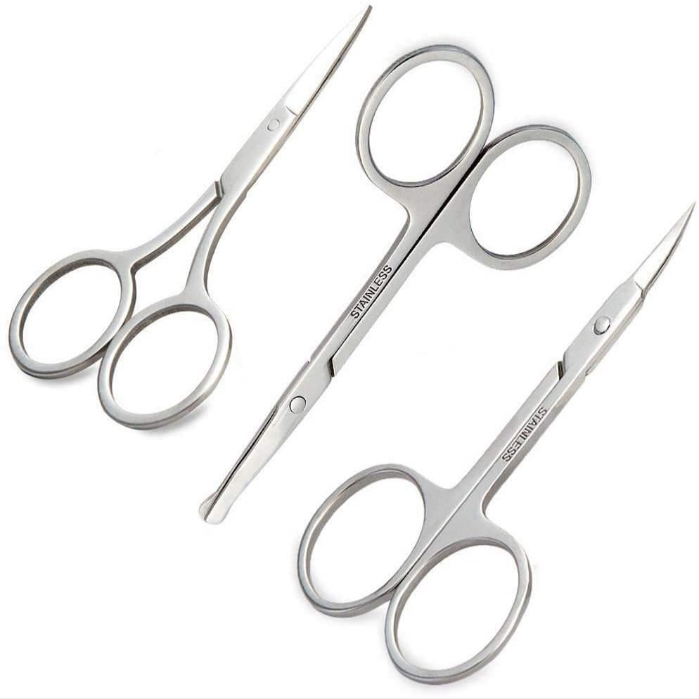 Eyebrow Scissors Nose Hair Scissors Beard Cutter Makeup Scissors Set Stainless Steel Set Of 3 Practical treatment