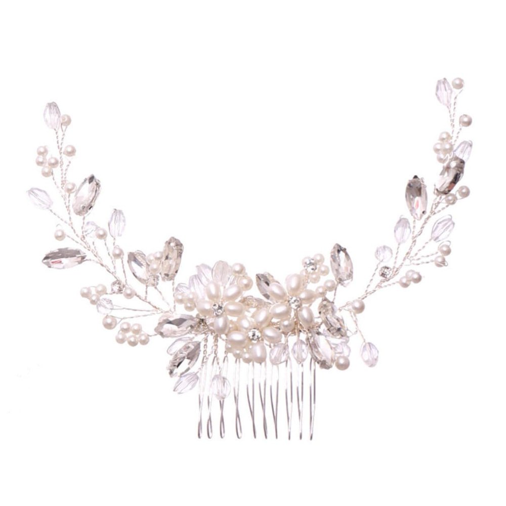 Beatifufu Rhinestone Hair Pin Comb Wedding Hair Accessories Pearl Bridal Headpiece Clip
