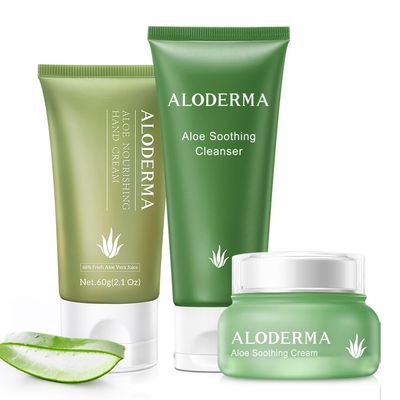 Aloderma Travel Size Soothing Set - 3 Pieces - Cleanser, Cream, Hand Cream