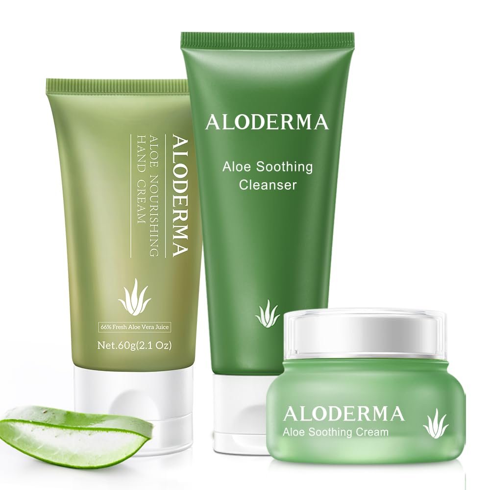 Aloderma Travel Size Soothing Set - 3 Pieces - Cleanser, Cream, Hand Cream