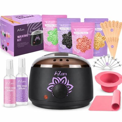 AZAM All-in-one At Home Waxing Kit for Hair removal,Wax pot Waxing Professiona+4 Pack Hard Beads+Silicone Bowl 2 Treatment Oils Wax Kit Accessories Warmer for Full Body