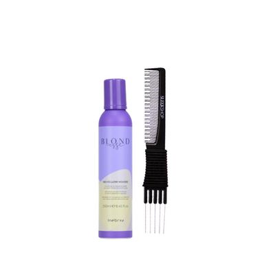 kuss Inebrya Blondesse No-Yellow Mousse (8.45 oz) with Teasing Comb Pack of 1
