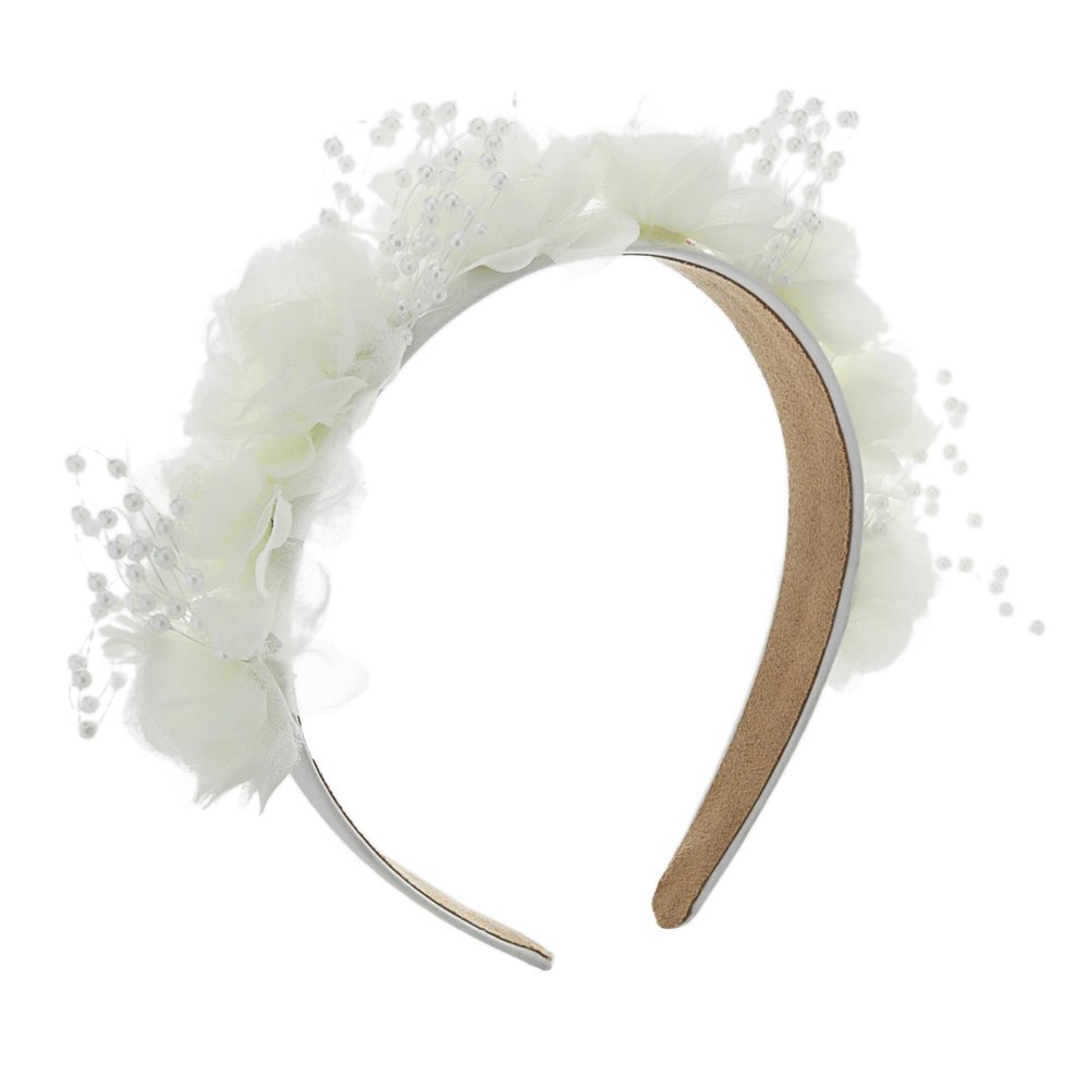 Needzo White Floral Headbands for Girls, First Communion, Wedding, and Photoshoots, One Size