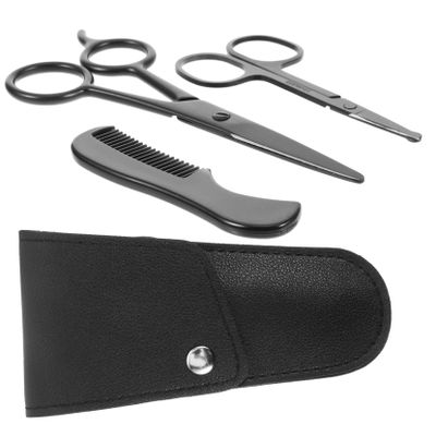 DOITOOL Stainless Steel Beard Scissors Set Mustache Trimming Scissors Kit 2 Pcs Shears 1 Pcs Comb for Barbershop Home Use