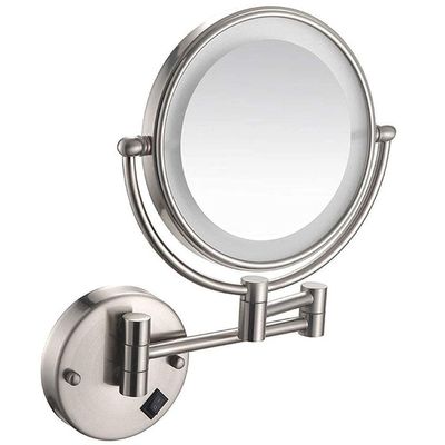 coseclinic Led Lighted Makeup Mirror Wall Mount 5X Magnifying Cosmetic Mirror 360 Swivel Extendable Two Sided Vanity Mirror for Bathroom,UK Plug/Nickel Brushed